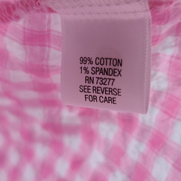 Pink White Plaid Button Down 3/4 Sleeve Top - Picture 6 of 8